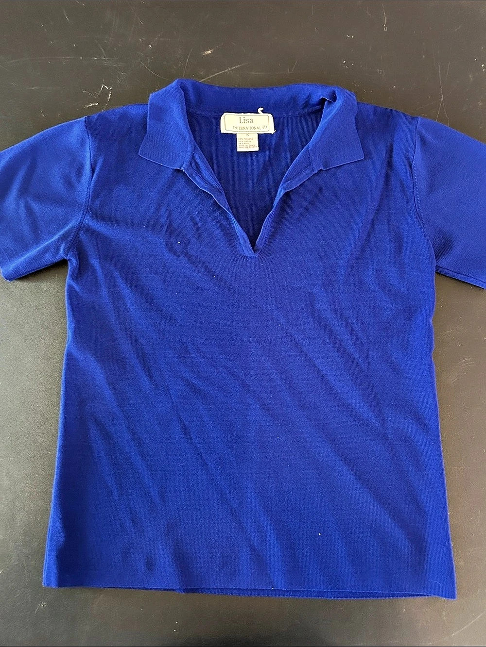Lisa International Women'Small V-Neck Short Sleeve Blue Size Small